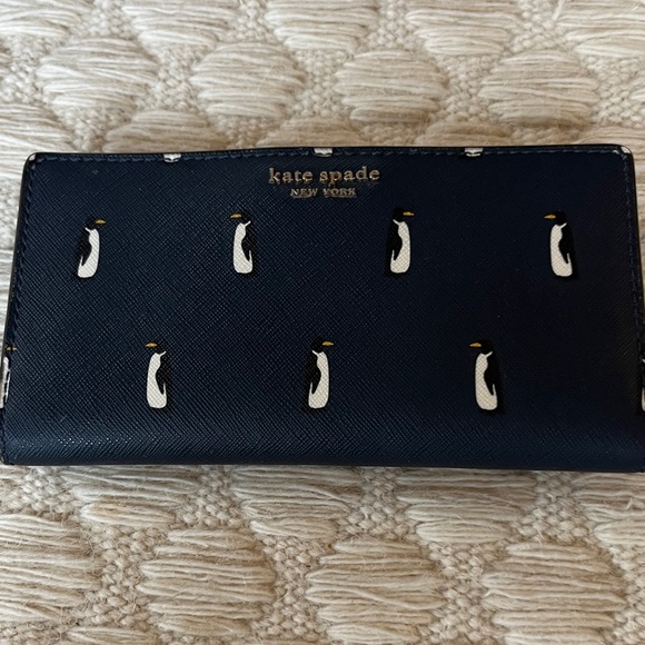 kate spade Handbags - EUC Kate Spade Navy Blue Wallet with Penguin Design